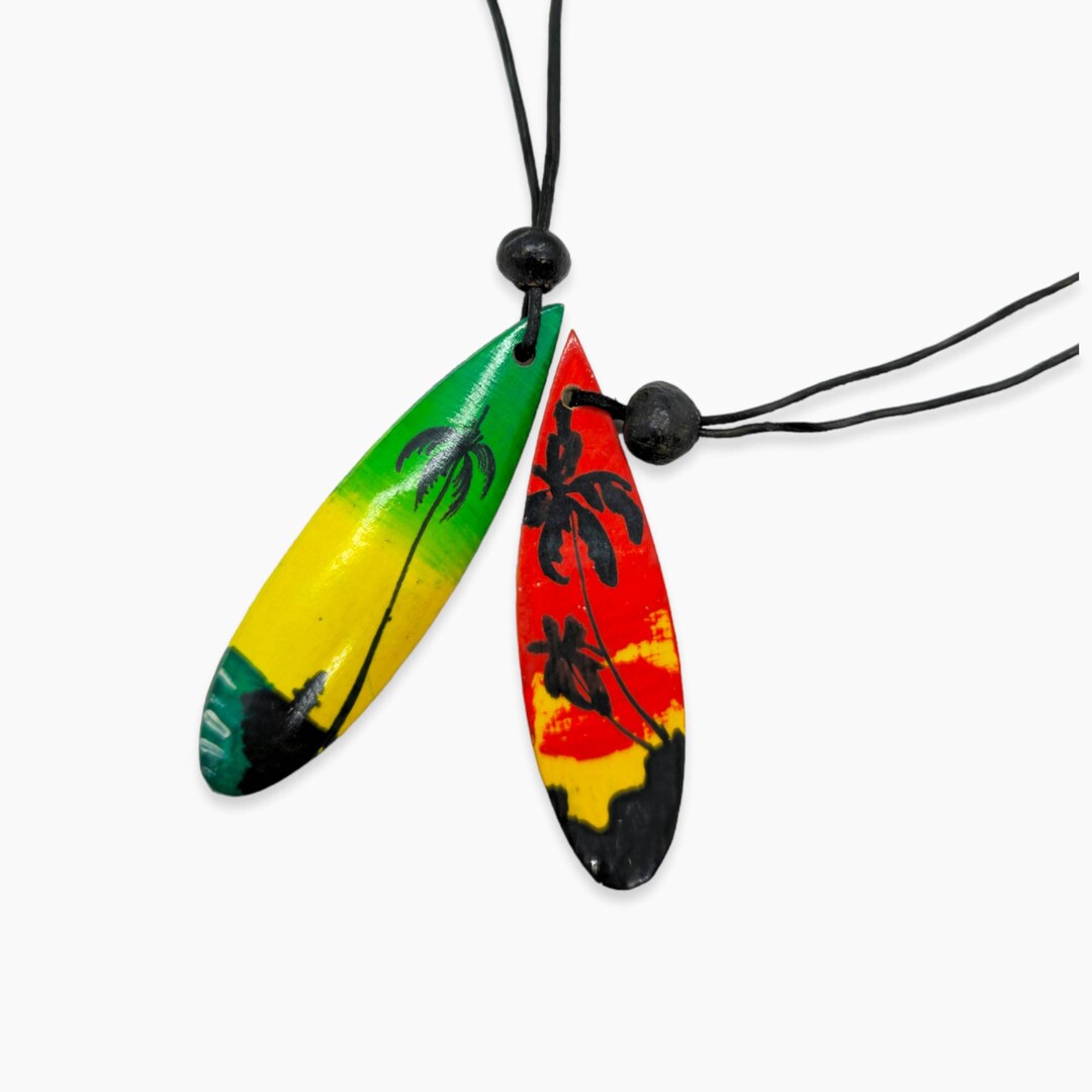 Surf Necklace, Surfboard Bohemian Necklace, Bamboo Wood Pendant, Cord Necklace, Beach Jewelry