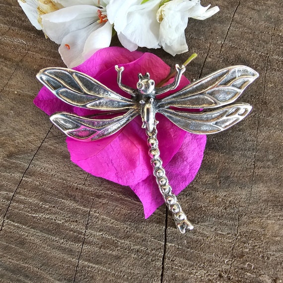 Sterling Silver Dragonfly Brooch, Vintage 1950's, Handcrafted in Central Mexico, Artisan Made Jewellery, Animal Lover's Silver Gift.