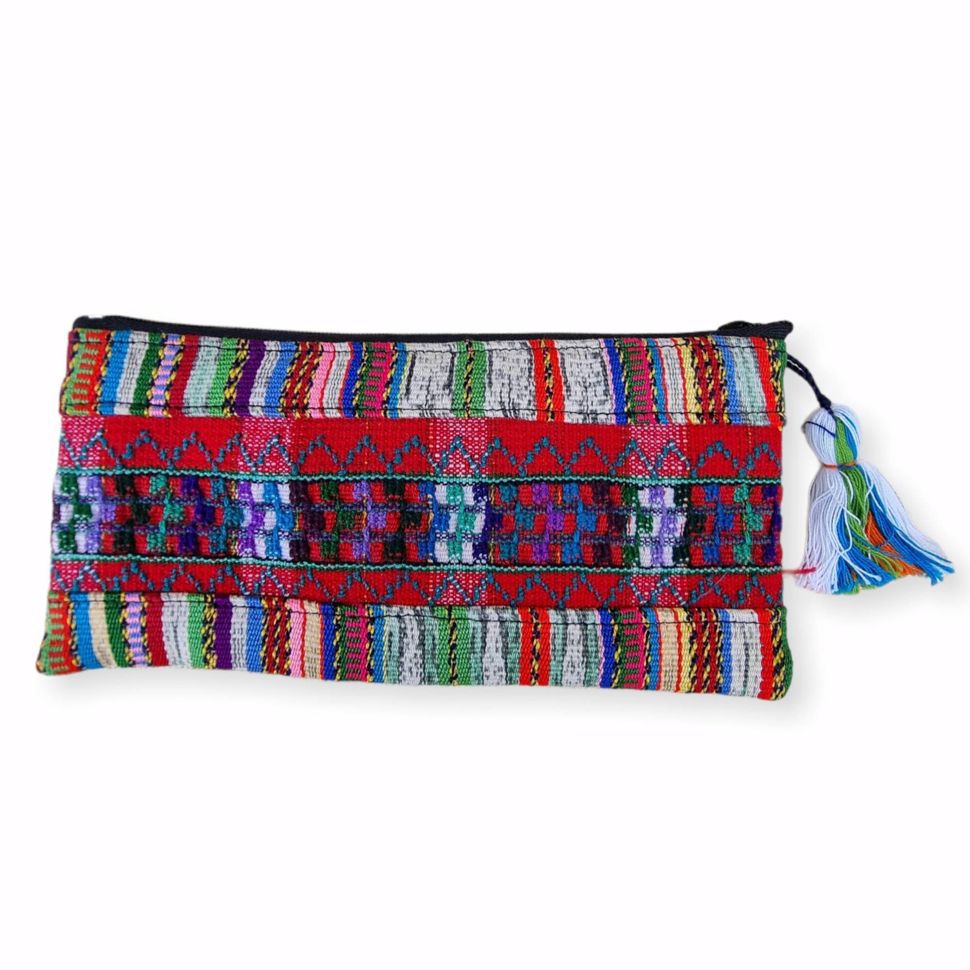 Blue Fabric wallet Handwoven Zipper Pouch Mexican Accessory Bag Woven Tribal Pouch Guatemalan Accessory Clutch