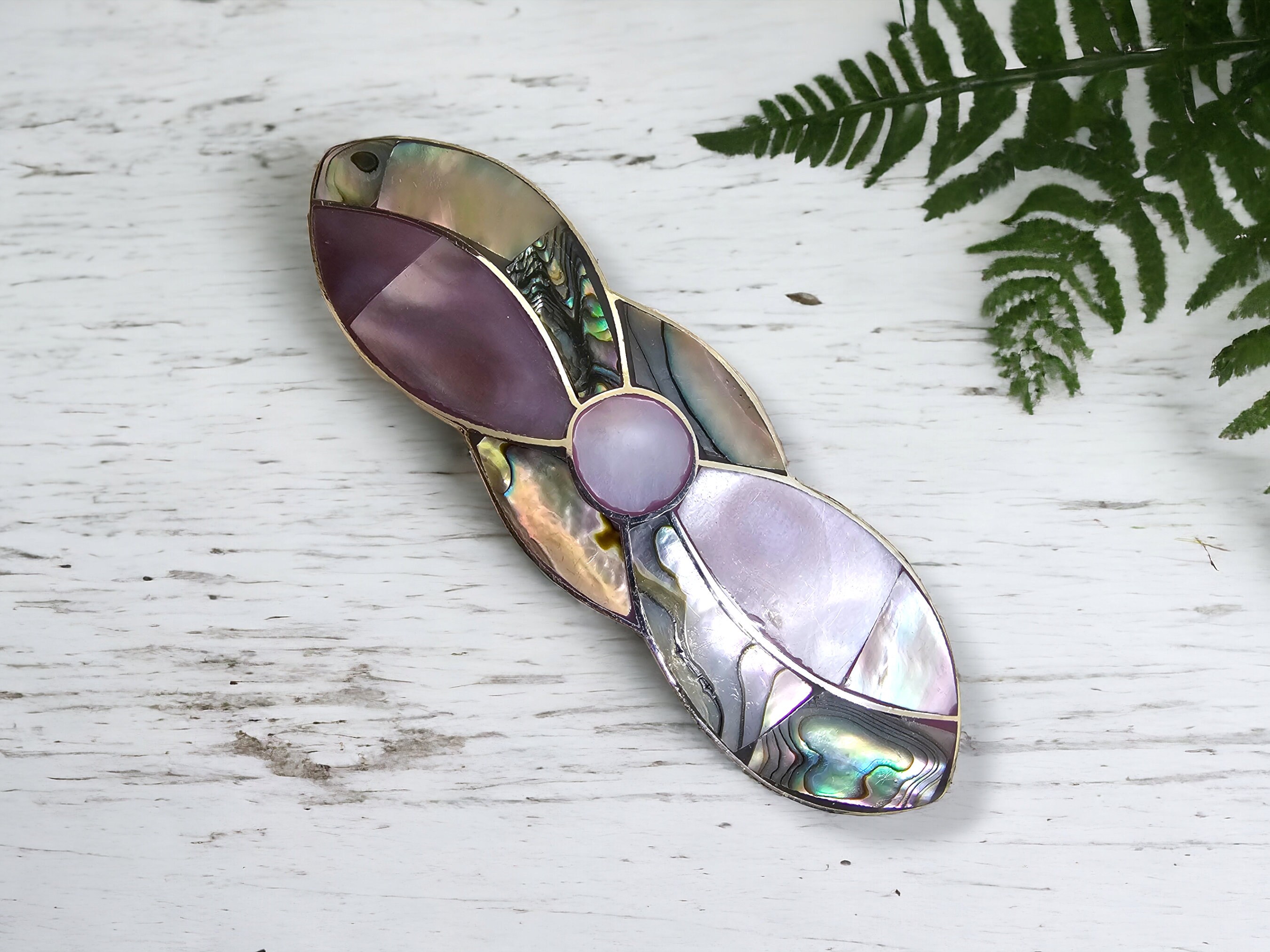 Barrette Mother-of-Pearl Abalone Butterfly Abalone & Mother of Pearl Flower Barrette: Vintage Mexican  main image 4