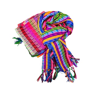 Handwoven Multicolour Striped Scarf - Bohemian Fringed Wrap with Tassels - Long Cotton Scarf - Colorful Stripes - Handmade Gift- Boho Gift