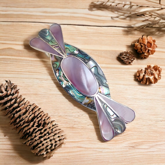 Mother of Pearl Hair Barrette, Art Deco Design, Abalone Shell Hair Clip, Silver Plated, Mexican Jewelry, Shell Hair Jewelry, Boho Style