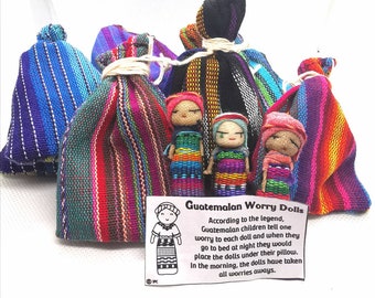 Worry Dolls- 3 Dolls 1 Bag-Guatemalan-Large doll-Trouble dolls-Worry People-Best friend gift-Birthday Gift-Anxiety Gift-Worry Doll-Ethnic