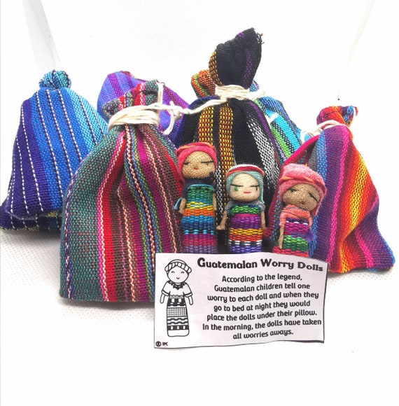 Worry Dolls- 3 Dolls 1 Bag-Guatemalan-Large doll-Trouble dolls-Worry People-Best friend gift-Birthday Gift-Anxiety Gift-Worry Doll-Ethnic