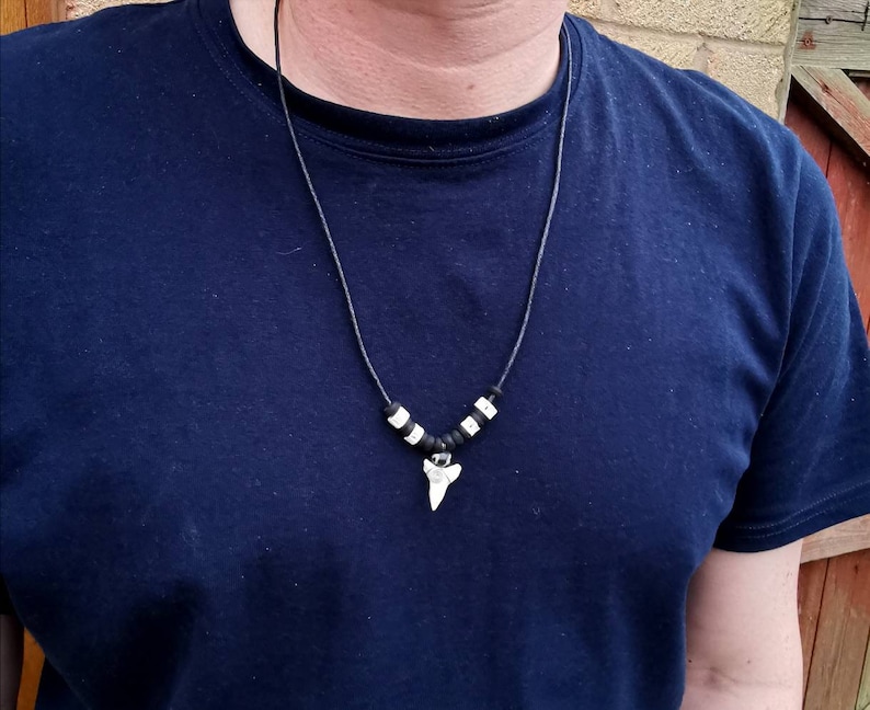 Shark Tooth Necklace Shark Tooth Pendant Men's Beaded Etsy UK