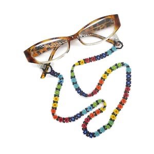Beaded Daisy Eyeglass Lanyard or Holder - Eyeglass Leash- Rainbow Eyeglass Chain- Ethnic Beaded Sunglasses String- Woven Eyewear Holder-Boho