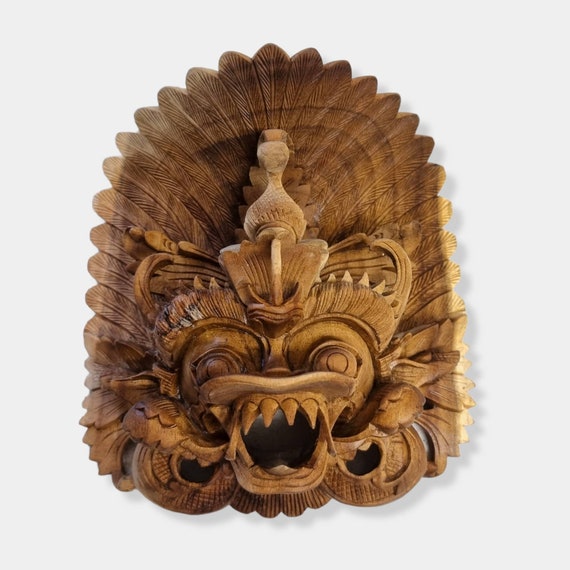 Balinese Barong Carving / Hand Crafted Balinese Mask / Wooden Sculptures / Wall Decor / Symbol of Health And Good Fortune / Wooden Art