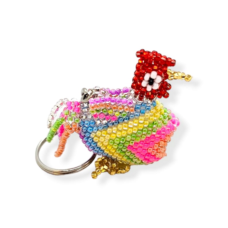 Beaded Key Ring- Chicken - Dog- Sloth- Guatemalan Key ring charms- Animal Key Chain- Multicolour-Key accessories- Bag Charms-Bag Accessory Pastel Color Chicken