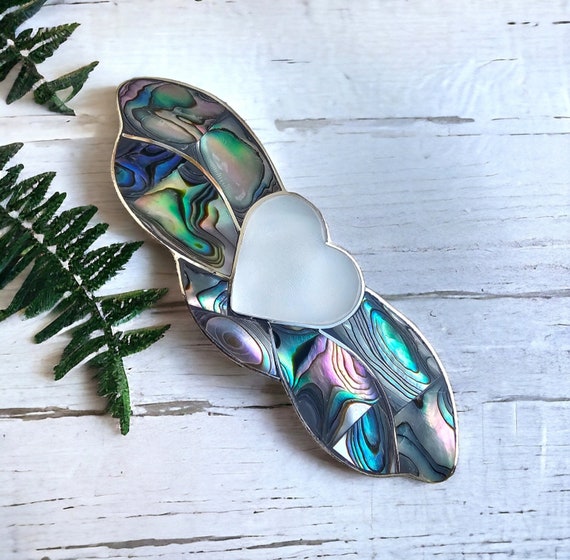 Mexican Abalone Shell Hair Clip, Heart Design