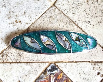 Vintage 80s Abalone Inlay Floral Barrette Set 2 Matching  display picture 2
