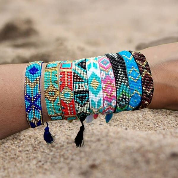 American Style Beaded Bracelet / Tassel Woven Jewellery / Adjustable Cord/ Beaded Women's Bracelet / Multi Colour /Miyuki Delica