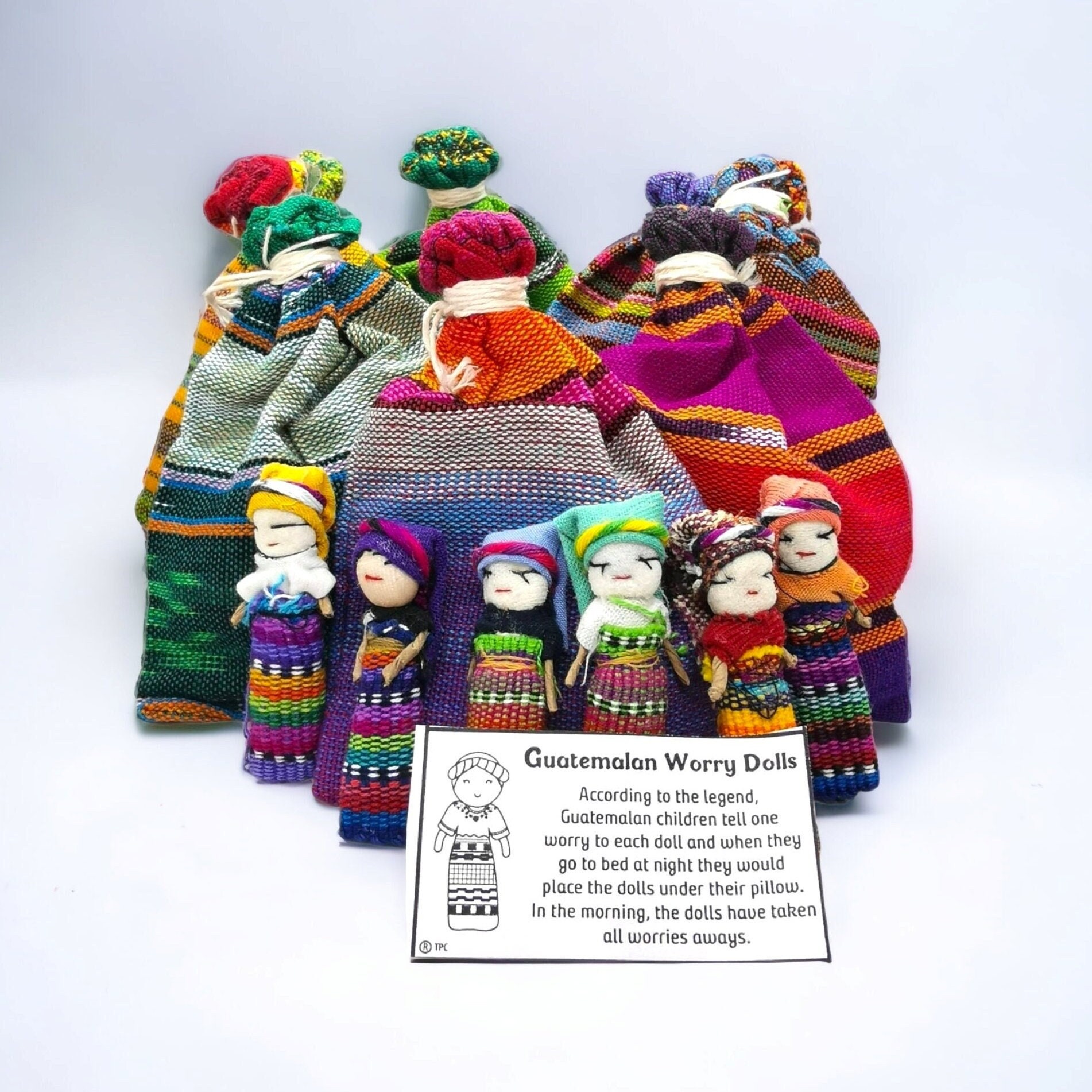 Set of 10 Guatemalan Handmade Worry Dolls With a Colourful Crafted