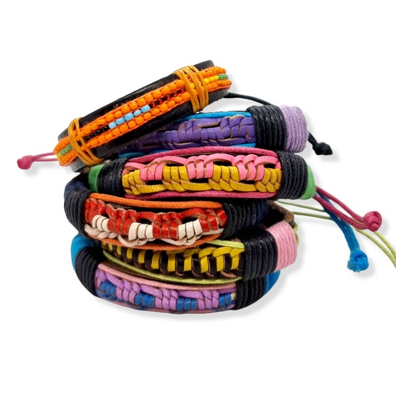 Leather Plaited Multicolour Bracelet/ Unisex Leather Wristband/ Handmade Leather Bracelet/ Tribal Ethnic Bracelet/ Leather Braided Bracelet