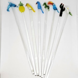 Mexican Hand Blown Glass Cocktail Stirring Sticks, Cat, Sun, Dolphin & Calla Lillies Designs - Cocktail Stirrers, Tea, Coffee Swizzle Sticks
