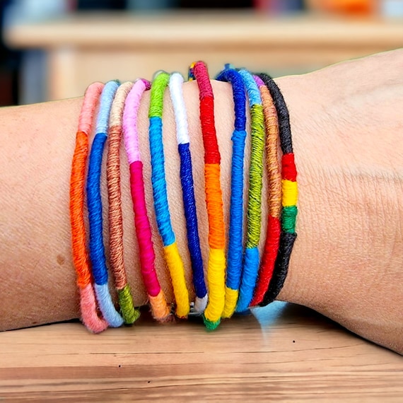 Woven Friendship Bracelets Set of 4 Cotton Silk String Bands Glass  Wristband | eBay