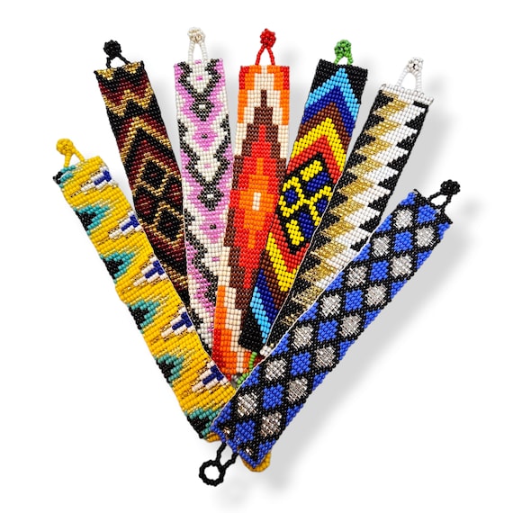 Huichol Beaded Bracelet, Multi Colour Bracelet, Geometrical Design, Peyote Stitch, Friendship Bracelet, Mexican Bracelet, Bohemian Band