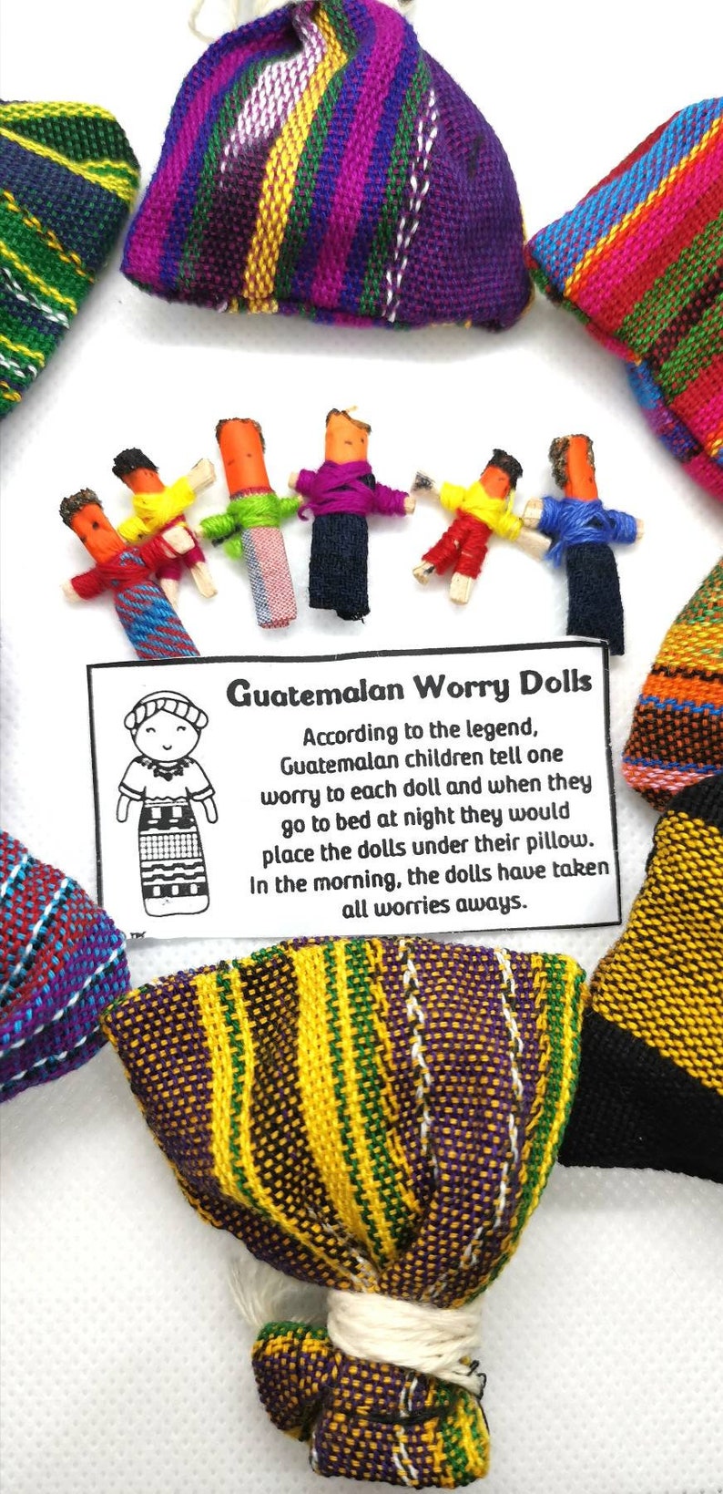 Guatemalan Worry Dolls, 6 Dolls in a Bag, Trouble Dolls for Stress Relief, Kids Party Favours, Thoughtful Friend Gift, Calming Anxiety Gift image 8