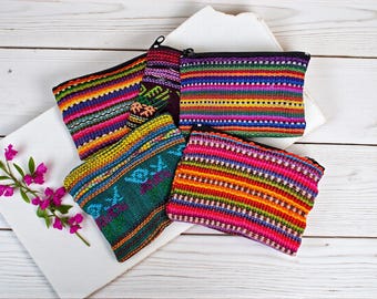 Woven Guatemalan Coin Purse- Boho Chic Coin Bag- Small Zippered Purse- Hippie Pouch-Ethnic handmade purse- Teachers Gift- Credit Card Holder
