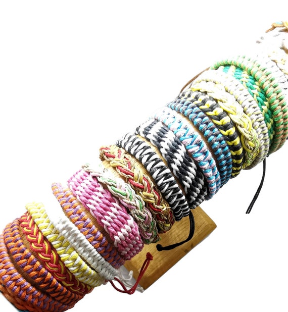 Woven Friendship Bracelets Set of 4 Cotton Silk String Bands Glass Wristband