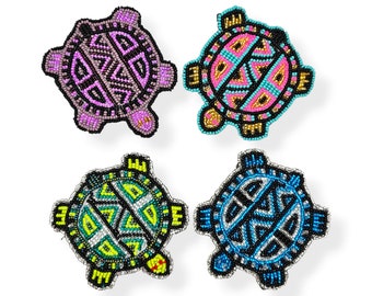 Turtle Glyph Beaded Hairclip or Barrette Hair Jewelry, Turtle Shaped, Multi Colour, Glass Beaded Hair Clips for Women Tortoise Barrette