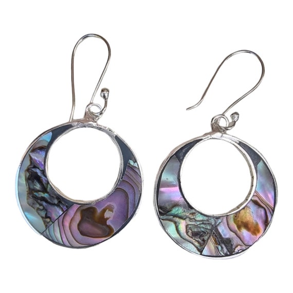 Mexican Abalone Shell Inlay Round Earrings