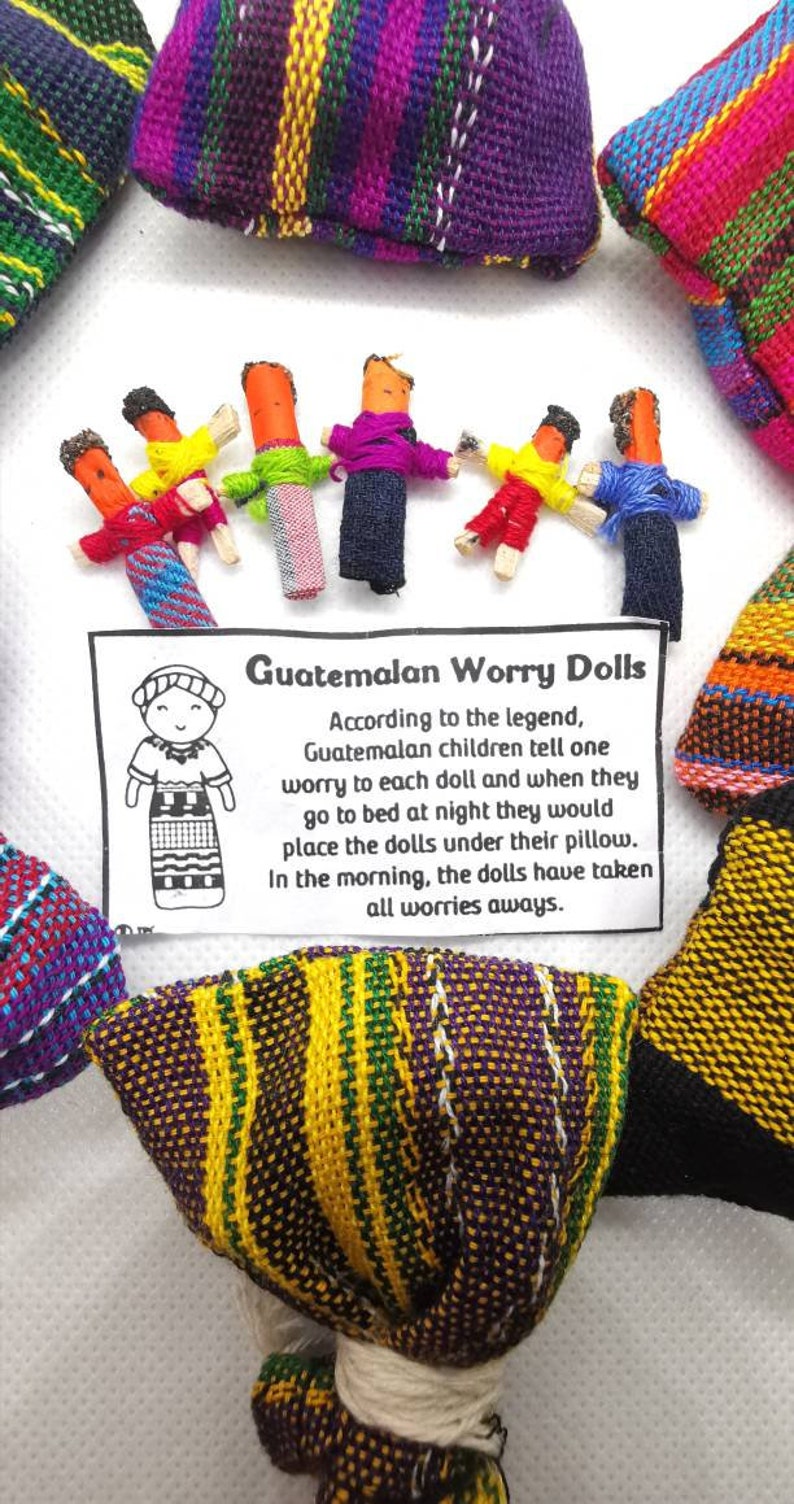 Guatemalan Worry Dolls, 6 Dolls in a Bag, Trouble Dolls for Stress Relief, Kids Party Favours, Thoughtful Friend Gift, Calming Anxiety Gift image 9