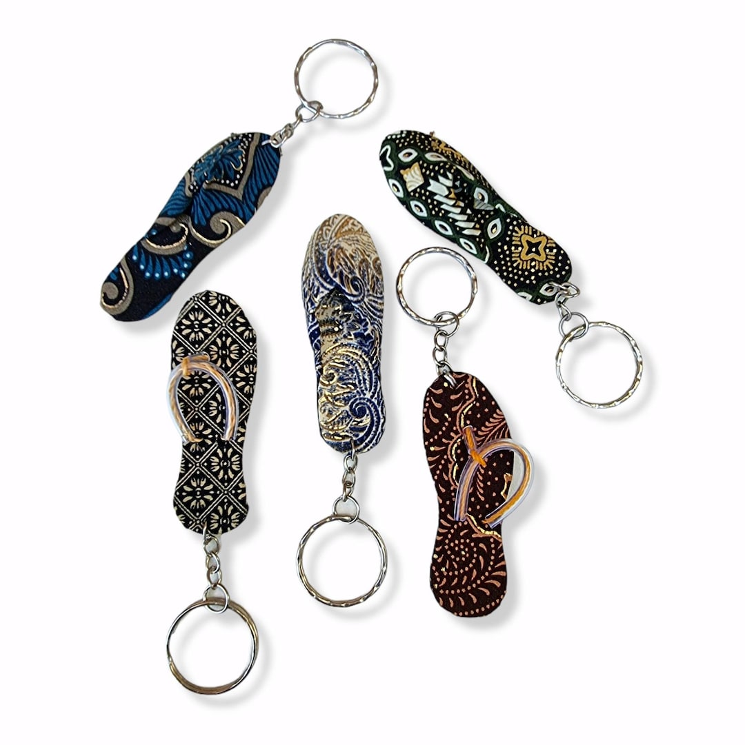 Bohemian Key Rings Set of 5 Batik Sandal Keyring Key Ring