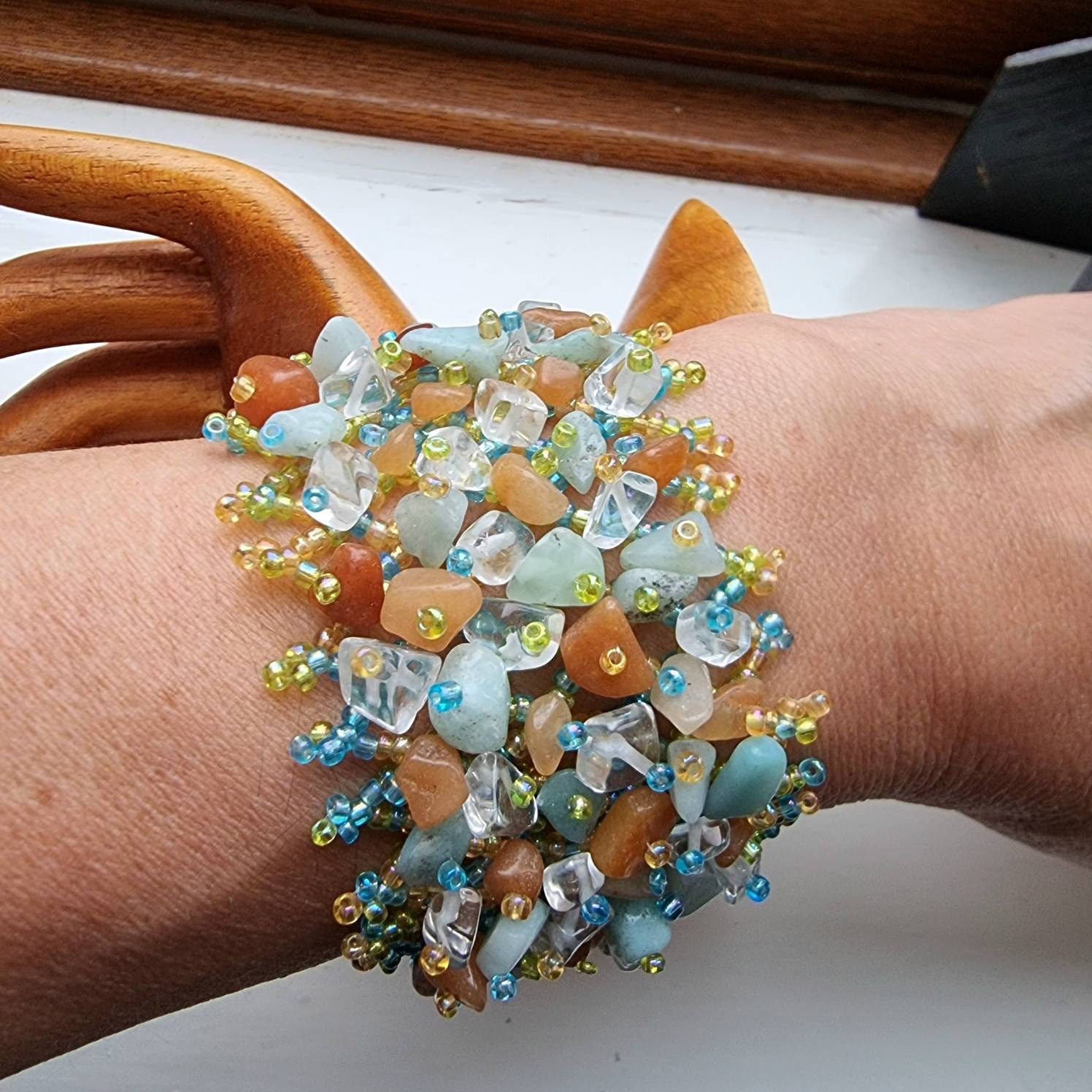 Elastic Bracelet of Tiny Faceted Gemstone Beads -  Denmark