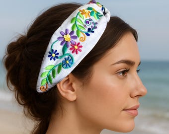 Embroidered Headband: Mexican Turban Style Flower Hairband  display picture 1