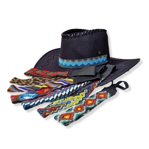 Cowboy Beaded Hat Band, Geometric, Floral, Diamond Pattern, Native American Style, Multi Colour Hat Band For Men And Women, Western Hatband
