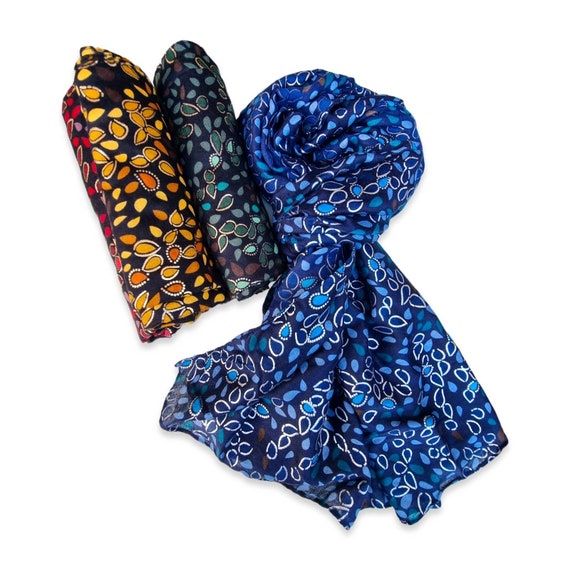 Leaf Pattern Shawl | Hand Decorated Scarves | Light Weight Wrap Around | Artisan Made Shawls | Rayon Shawl |