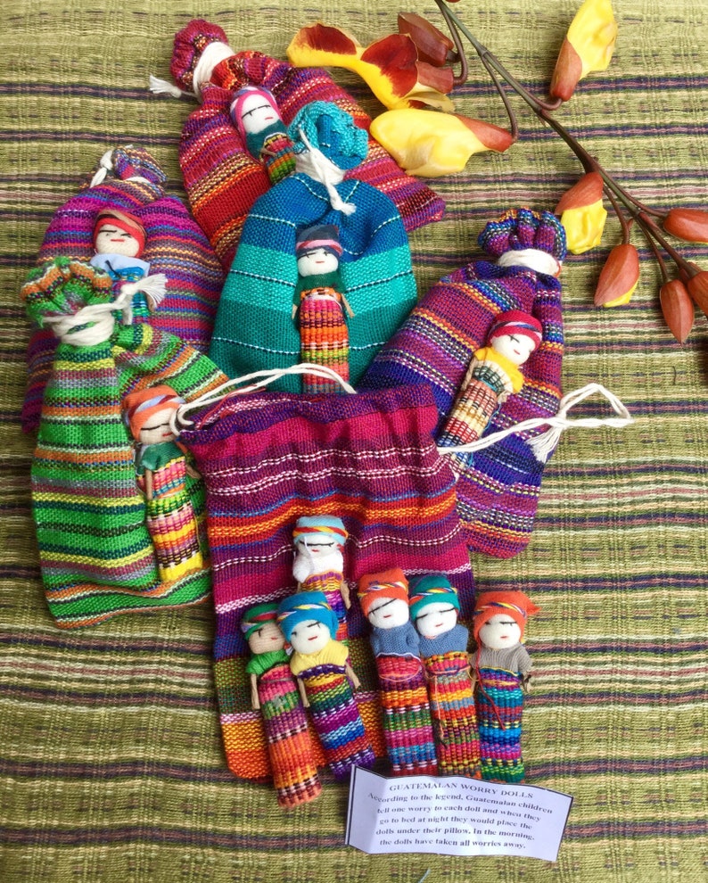 Worry Dolls-6 Dolls 1 Bag-Guatemalan-Large doll-Trouble dolls-Worry People-Best friend gift-Birthday Gift-Anxiety Gift-Worry Doll-Ethnic zdjęcie 7
