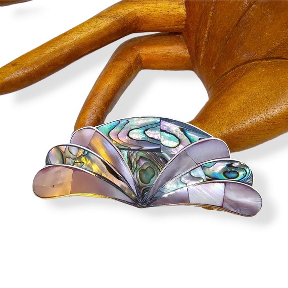 Art Deco Style Abalone Shell Hair Clip, Butterfly Wing Design