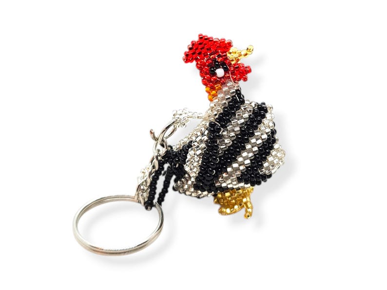 Beaded Key Ring- Chicken - Dog- Sloth- Guatemalan Key ring charms- Animal Key Chain- Multicolour-Key accessories- Bag Charms-Bag Accessory Stripe Chicken