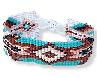 Huichol Beaded Bracelet / Brown Turquoise Colour / Weaved Huichol Beaded Bracelet / Brown Turquoise Colour / Weaved