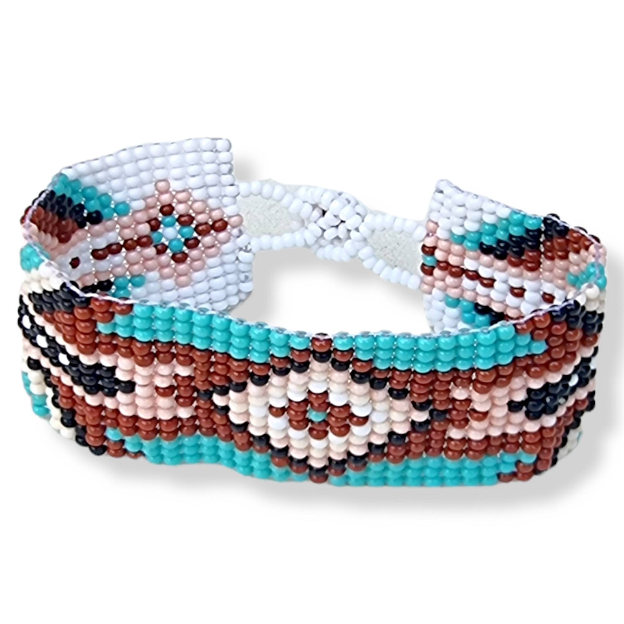 Huichol Beaded Bracelet / Brown Turquoise Colour / Weaved Huichol Beaded Bracelet / Brown Turquoise Colour / Weaved