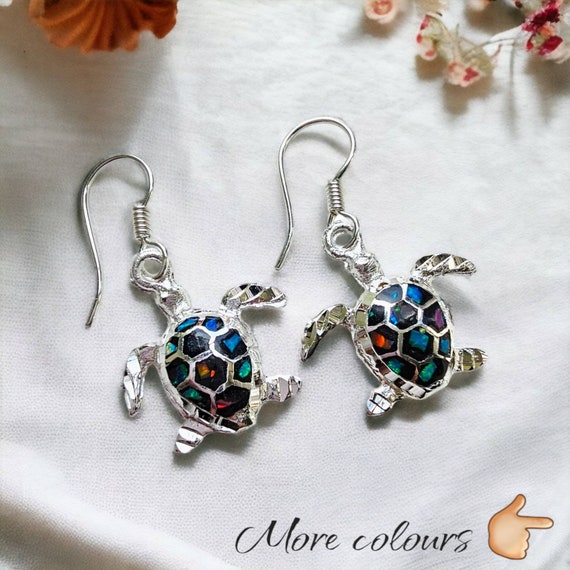 Opalite Mexican Turtle Design Earrings