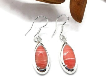 Pink Oval Earrings - Pink Opalite Earrings- Mexican Jewellery - Silver Plated- Mexican Jewelry - Teardrop Dangles- Bohemian jewelry