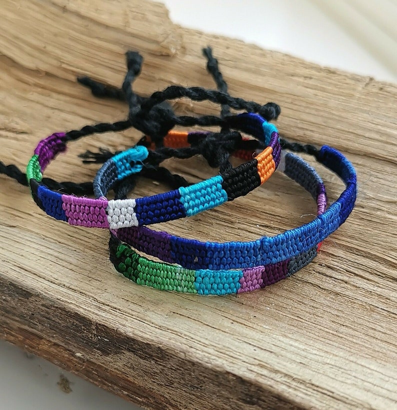 Festival Summer Bracelet Multi Colour Set of 2 Beach Hand woven Silk Friendship Bracelets Best friend Gift Flat Design Boho Chic