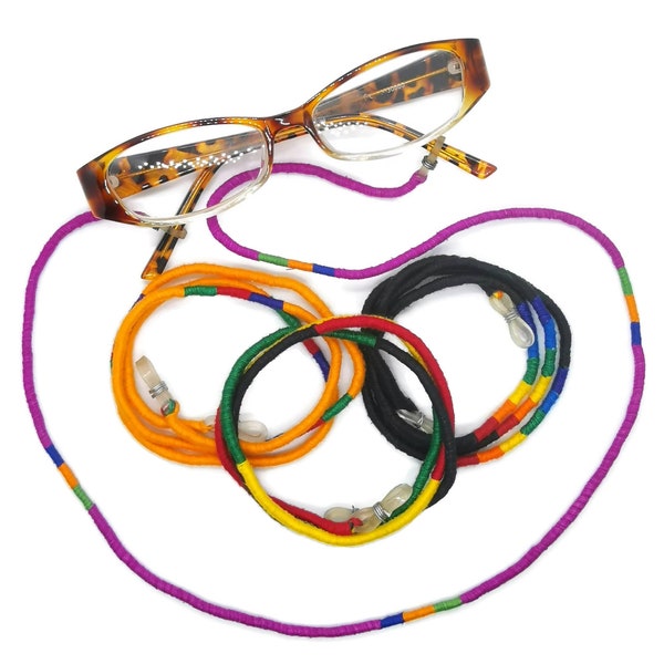 Tribal Boho Chic Eyeglass Lanyard or Holder - Eyeglass Leash- Rainbow Eyeglass Chain- Ethnic Cotton Sunglasses String- Woven Eyewear Holder