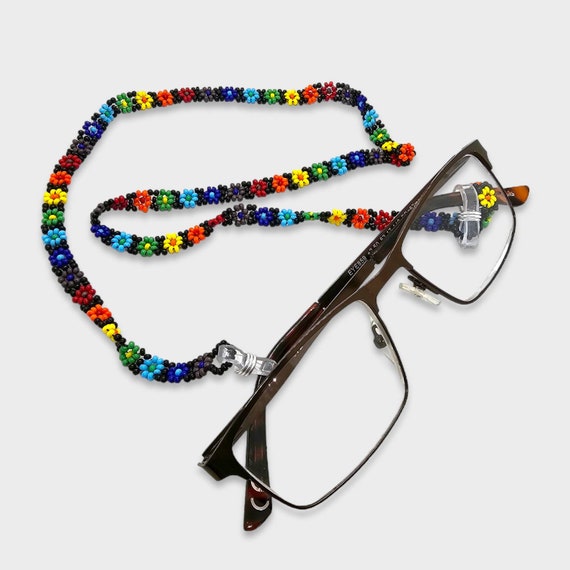 Beaded Multi Daisy Rainbow Glasses Holder Vibrant Colour Spectacles Unisex Glasses Chain Floral Design