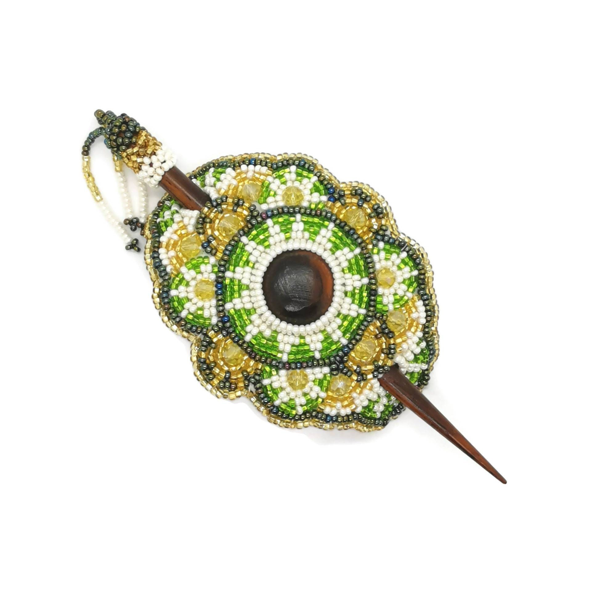 Beaded Barrette with Wooden Stick Hair Pin Hairclip Gift Etsy