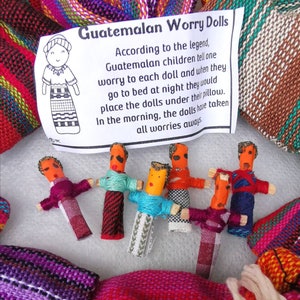 Guatemalan Worry Dolls, 6 Dolls in a Bag, Trouble Dolls for Stress Relief, Kids Party Favours, Thoughtful Friend Gift, Calming Anxiety Gift image 5