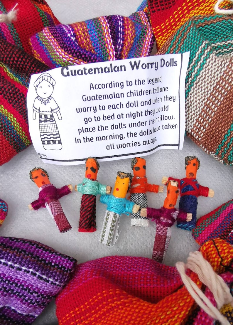 Guatemalan Worry Dolls, 6 Dolls in a Bag, Trouble Dolls for Stress Relief, Kids Party Favours, Thoughtful Friend Gift, Calming Anxiety Gift image 5