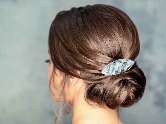 Abalone Shell Hair Barrette With Mother of Pearl Flower  display picture 3