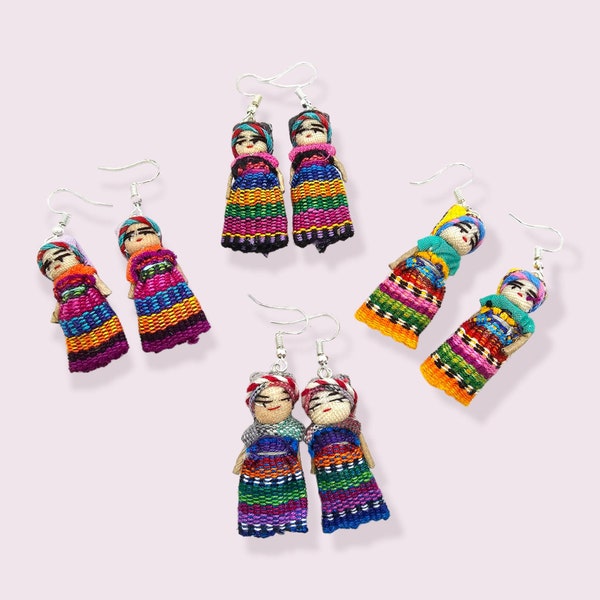 Worry Doll Earrings, Guatemalan Earrings, Anxiety Gift, Worry People, Bohemian Earrings, Fair Trade Earrings, Hippie Style, Doll Jewelry