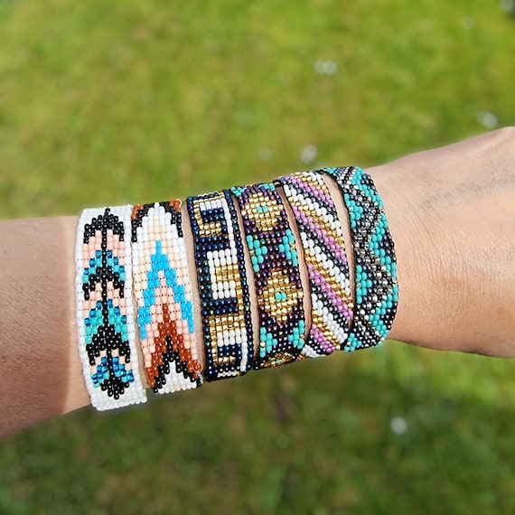 Huichol Inspired Seed Beaded Bracelet Native American Geometric
