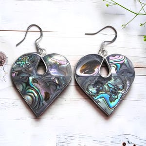Mexikanische Abalone Herz Ohrringe - Muschel Inlay Anhänger, handgemachtes Meer Geschenk