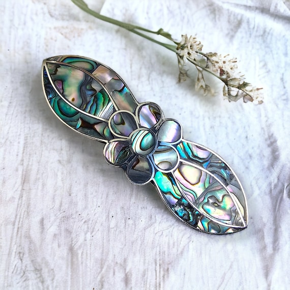 Abalone Shell Hair Clip, Floral Design
