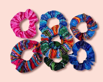 Multicolour Striped Hair Ties/ Bright Scrunchies/ Guatemalan Fabric Hair Bobbles/ Ethnic Scrunchy/  Ponytail Holder/ Soft Elastic Bun Wrap